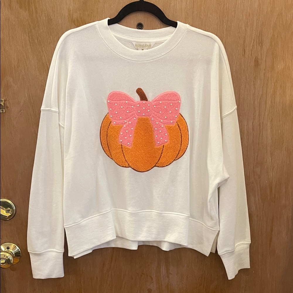 Shiraleah White Sweatshirt with Pumpkin and Pink Accents